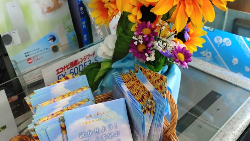 ６月の展示会本日１４日まで！「ひまわりプロジェクト」種配布しています！